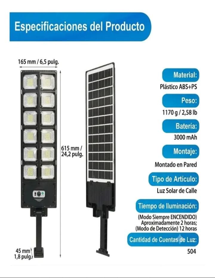 Detalle 3 de Lampara Solar Exterior 504 Led Sensor Movimiento Ip65